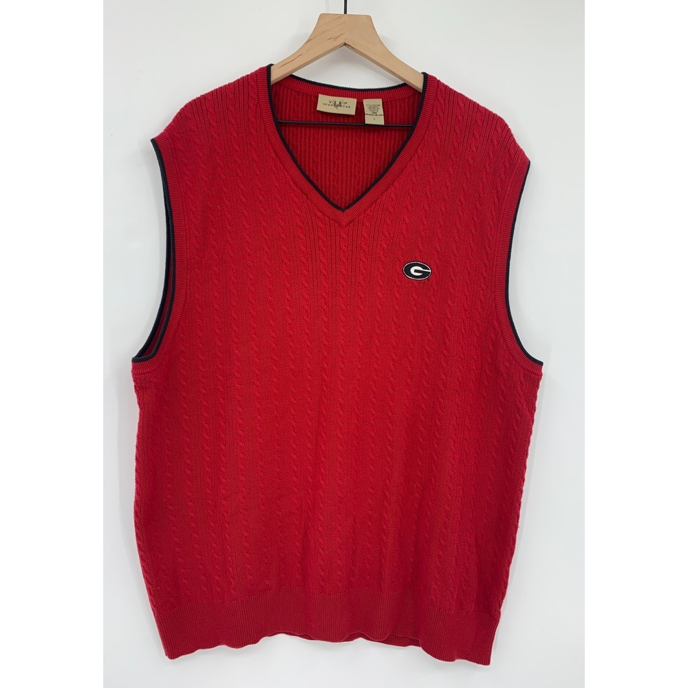 Georgia Bulldogs Sweater Vest Men Large Red Cable Knit Bulldogs College UGA